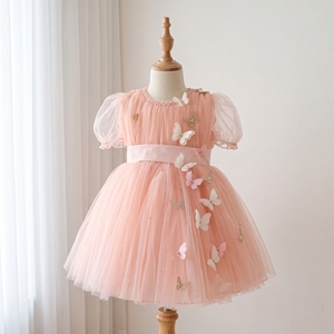 Robe de princesse papillon rose élégante pour bébés et filles de 1 à 12 ans, robe de fête d'anniversaire en tulle bouffant, robe de boutique de luxe, sur mesure - Product Image 1