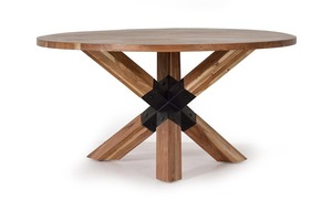 Table à manger ronde moderne en bois avec design à pieds en X, style scandinave, mobilier pour la maison, capacité 4 personnes - Product Image 4