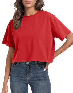 T-shirt court pour femme, couleur unie, manches courtes, col rond, coupe classique, décontracté, respirant, séchage rapide, tissu jersey 100% coton - Product Image 5