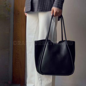 Sac fourre-tout en cuir véritable Craft Creation BD, sac à bandoulière minimaliste pour femme, ouverture supérieure, usage quotidien, couleur marron, deux poignées, fourniture OEM - Product Image 4