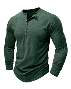 Men's Short Sleeve Henley T-Shirt Solid Green Knitted Cotton Regular Fit Casual O-Neck Breathable Regular Length Enzyme Wash - Product Image 1