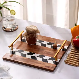 Plateau décoratif en bois de luxe moderne, élégant, durable et écologique, idéal pour la maison, la cuisine et la table basse - Product Image 1