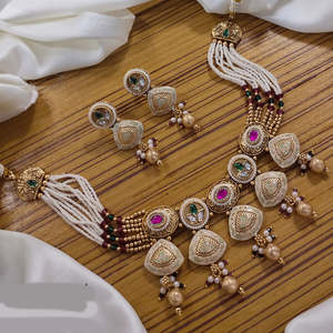 ชุดสร้อยคอหิน pota ชุบทองและไข่มุก meenakari ชุดเครื่องประดับ10574083ดี - Product Image 1