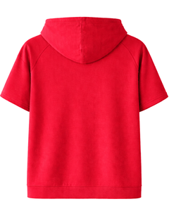 Haut à capuche rouge personnalisé à manches courtes pour homme, pull décontracté à capuche, t-shirt léger d'été, style streetwear, en mélange de coton avec poches - Product Image 2