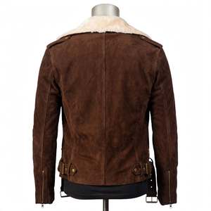 <b>Men's</b> Brown Sherpa Lined Leather <b>Jacket</b> Lightweight Zip Up Casual Outerwear Autumn Outdoor Wear <b>Shearling</b> Collar Winter <b>Jacket</b> - Product Image 4