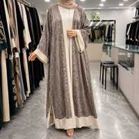 Neue Vision Premium Dubai-Style Lange Eid-Abaya für Erwachsene |   Luxuriöser Bedruckter Offener Leichtgewichtiger Knitterfreier Bescheidener Kaftan