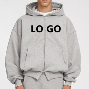 Sudadera con capucha de corte holgado con doble cremallera, personalizada, de algodón 100% de alto gramaje, estilo cropped, para hombre, de felpa francesa, con cremallera. - Product Image 1