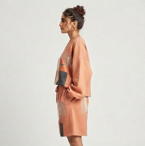 Ensemble de survêtement court en polaire respirant pour femme, col rond, manches longues, coupe ample, short à cordon de serrage, tenue décontractée pour l'hiver - Product Image 5
