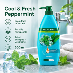 Palmolive Naturals Cool & Fresh Peppermint <b>Shampoo</b> 600ml | 2-in-1 Oil Control & Scalp Refreshing - Product Image 5
