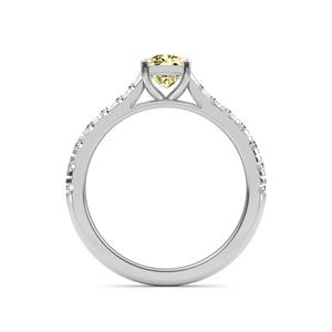 Bague solitaire en diamant jaune fantaisie, taille brillant rond, or blanc, bague de fiançailles classique pour femme - Product Image 2