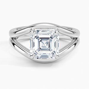 Anillo de compromiso de moissanita de 2 quilates con corte Asscher, solitario de vástago dividido cruzado - Product Image 3