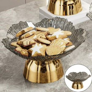 Luxury Metal Silver Fruit <b>Bowl</b> With A <b>Gold</b> Pedestal Base, Elegant Textured Centerpiece For Modern Hotel And Home Tabletop <b>Decor</b> - Product Image 4