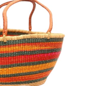 Natural <b>BoHo</b> Chic Seagrass Handbags Leather Handle Colorful Striped Woven Straw Tote Casual Women <b>Bag</b> OEM - Product Image 3