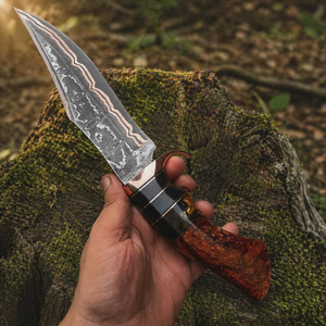 Couteau de chasse artisanal en acier Damas cuivré, lame fixe avec manche en résine, couteau de survie pour le camping en plein air, fabricant OEM ODM - Product Image 5