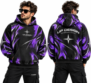 Sweat-shirt à capuche surdimensionné personnalisé avec imprimé graphique violet et noir, streetwear unisexe, sweat-shirt à capuche lourd pour hommes et femmes - Product Image 1