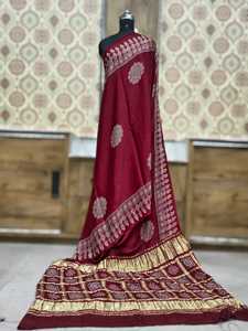 Luxury Ajrakh <b>Art</b> Print Saree with Woven Checks Pallu Ethnic Wedding Festival Collection - Product Image 2