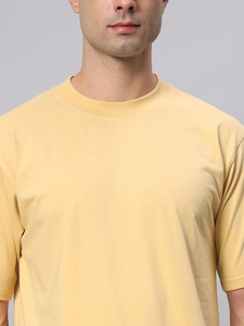 <b>Men's</b> <b>Yellow</b> Cotton T-<b>Shirt</b> and Shorts Set Crew Neck Solid Color Casual Summer Wear Breathable Knitted Two Piece Outfit - Product Image 2