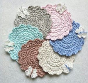 Premium Lovely Handmade Bow Coasters Crochet Pastel Multi Color Vibrant Cotton Heat Proof Home <b>Kitchen</b> Farmhouse Gift Essential - Product Image 1