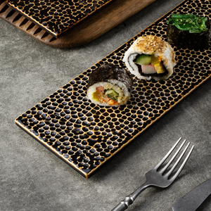 YAYU Assiette de Luxe pour <span class=keywords><strong>Restaurant</strong></span> Japonais, en Céramique Marron Foncé Gaufrée, Plateau Rectangulaire pour Sushi et Desserts - Product Image 2