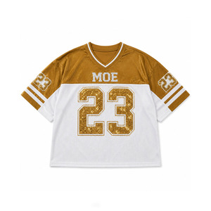 OEM Custom Logo Mesh Sports Jersey Luxury Rhinestone Sequin V-Neck Men's Streetwear American Football Jersey Hip Hop <b>Tshirt</b> Men - Product Image 3
