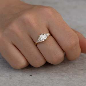 Women's 14K Gold Emerald Cut <b>Diamond</b> <b>Ring</b> With Baguette Side Stones Classic Engagement Jewelry IGI Certified - Product Image 2