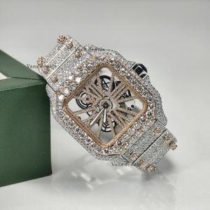 Reloj con movimiento de cuarzo de lujo de acero inoxidable de alta calidad para hombre, diamantes de moissanita totalmente helados, esfera analógica de cristal, estilo antiguo - Product Image 5