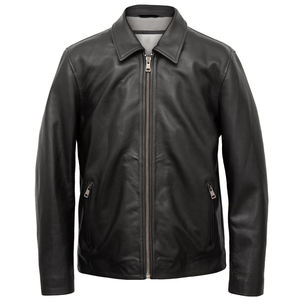 Veste en cuir noir classique pour homme, cuir véritable, coupe ajustée, fermeture éclair, logo personnalisé OEM, vente en gros - Product Image 3