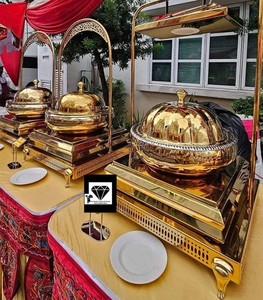 Luxury Brass Buffet Catering Chafer with Elevated Stand Frame and Lid, Elegant Food Heating Dish Banquet Hotel and Wedding Setup - Product Image 1