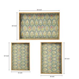 Juego de Bandejas de Madera MDF Hs Husnain Crafts, Tres Bandejas con Diseño Floral Art Deco, Bandeja de Servicio Móvil con Acabado Esmaltado Impreso para Bodas - Product Image 4