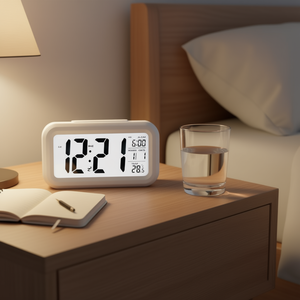 Desk <b>Clock</b> Digital Alarm With Temperature Display <b>White</b> Led Time Date Month Year 28.5 C - Product Image 3