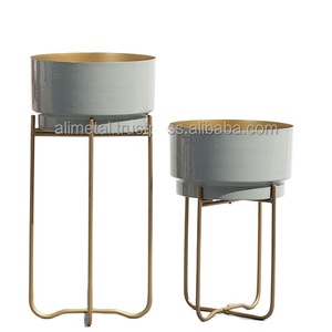 Ensemble de jardinières en émail gris de haute qualité 2 Pot de fleur Design Vintage classique pour jardin maison pépinière bureau finition enduite de poudre - Product Image 1