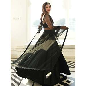 Sweet Black <b>Sequin</b> Georgette Reception Lehenga Choli for Women - Product Image 5