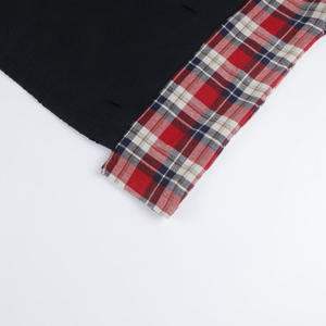 T-shirt pour homme en flanelle à carreaux 100% coton, manches longues, patchwork, surdimensionné - Product Image 4