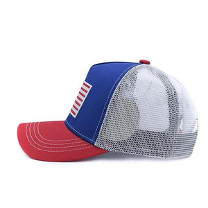 Casquette de baseball unisexe à 6 panneaux en maille 100% coton, trois tons, avec drapeau américain brodé, pour le sport, les mariages et les fêtes, style trucker - Product Image 4