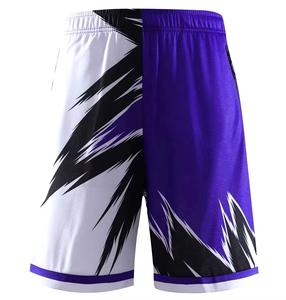 Men's Purple White Black Print Basketball Shorts Moisture Wicking Elastic Waist Zipper Pocket Summer Sportwear - Product Image 2