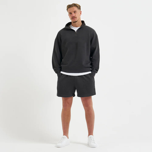 Shorts de sport pour hommes, personnalisés avec logo brodé, cordon de serrage, respirants, séchage rapide, en molleton de coton épais, couleur unie, coupe oversize, poids lourd - Product Image 6