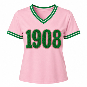 D9 Greek Cotton 1908 <b>Pink</b> Green Ringer off O-Neck Eco-Friendly Breathable <b>Men's</b> Sorority Fraternity Paraphernalia T-<b>Shirt</b> - Product Image 3