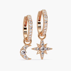 Boucles d'oreilles créoles Huggie en or 14 carats avec pendentif lune et soleil en diamant de laboratoire, design délicat, bijoux fins pour femme, cadeau et soirée - Product Image 5