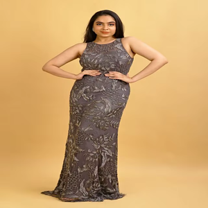 Elegante Vestido de Noche Sirena sin Mangas para Mujer |   Vestido de Fiesta Formal con Encaje Bordado |   Vestido Largo para Invitadas de Boda o Graduación - Product Image 1