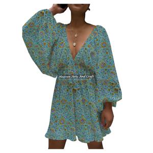 Nouvelle Robe Salopette Décontractée Irrégulière pour Femme, Tendance Été 2026, Imprimée, Colorée, Sexy, Col en V Profond, Manches Lanterne - Product Image 6