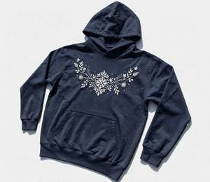 Custom Unisex Navy Blue Heavyweight Fleece Pullover Hoodie Hand Embellished Sparkling Rhinestone <b>Heart</b> Pattern Polyester/Cotton - Product Image 3