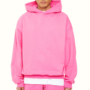 Men's New <b>pink</b> Hooded Sweatshirt Regular Fit Solid Color Casual Cotton French Terry Pullover with Front Pocket Autumn Wear - Product Image 1