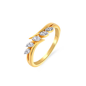 Bague incurvée en or jaune massif 14 carats, cluster de diamants marquise 0,30 carats, design élégant, alliance pour femme, bijoux fins - Product Image 1