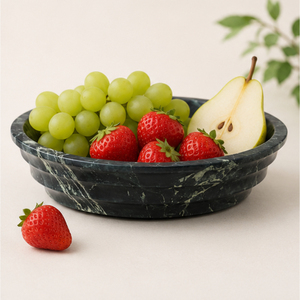 Frutero de Mármol Natural Verde Oscuro de Lujo, Tazón Redondo con Diseño Acanalado, Centro de Mesa Artesanal para Decoración de Mesa en Hoteles y Hogares - Product Image 2