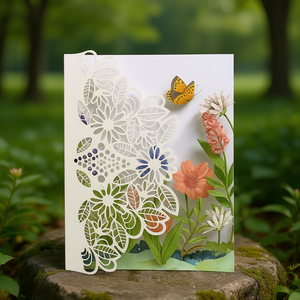 Carte de vœux créative avec papillon et fleur en papier faits à la main, design demi-porte - Product Image 3