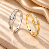 Openwork 925 Sterling Silver Zircon Ring with a Rectangular Stone Ribbon and Split Shoulders