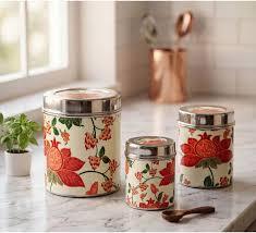 Classic Floral Printed Stainless steel Food Containers Airtight Round <b>Storage</b> <b>Jars</b> <b>for</b> <b>Kitchen</b> Use 1-3L Capacity - Product Image 6