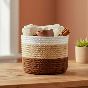 Cesta Moderna de Cuerda de Algodón con Tapa, Organizador Decorativo, Cesta Artesanal de Cuerda de Algodón Trenzada con Tapa, Organizador para el Hogar, OEM, ODM - Product Image 3