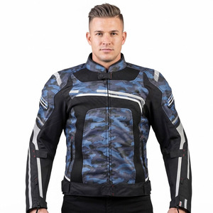Blouson moto en mesh camouflage personnalisé avec logo pour homme, protection CE, bleu camouflage, respirant, été, réfléchissant - Product Image 3