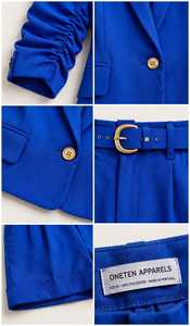 Oneten Apparels <b>Women</b> Blue Solid <b>Blazer</b> Shorts <b>Set</b> 2 Piece Office Lady Outfit - Product Image 3